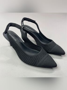 AEROSOLES Liviara Black Knit Slingback Pointed-Toe Heels Womens Size 11